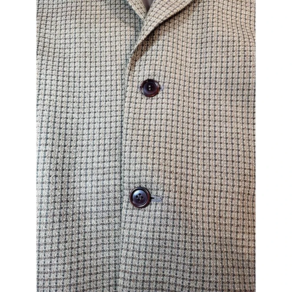 Louis Feraud‎ Olive Brown Wool Plaid Blazer 2 Front Button Lined Size 43R